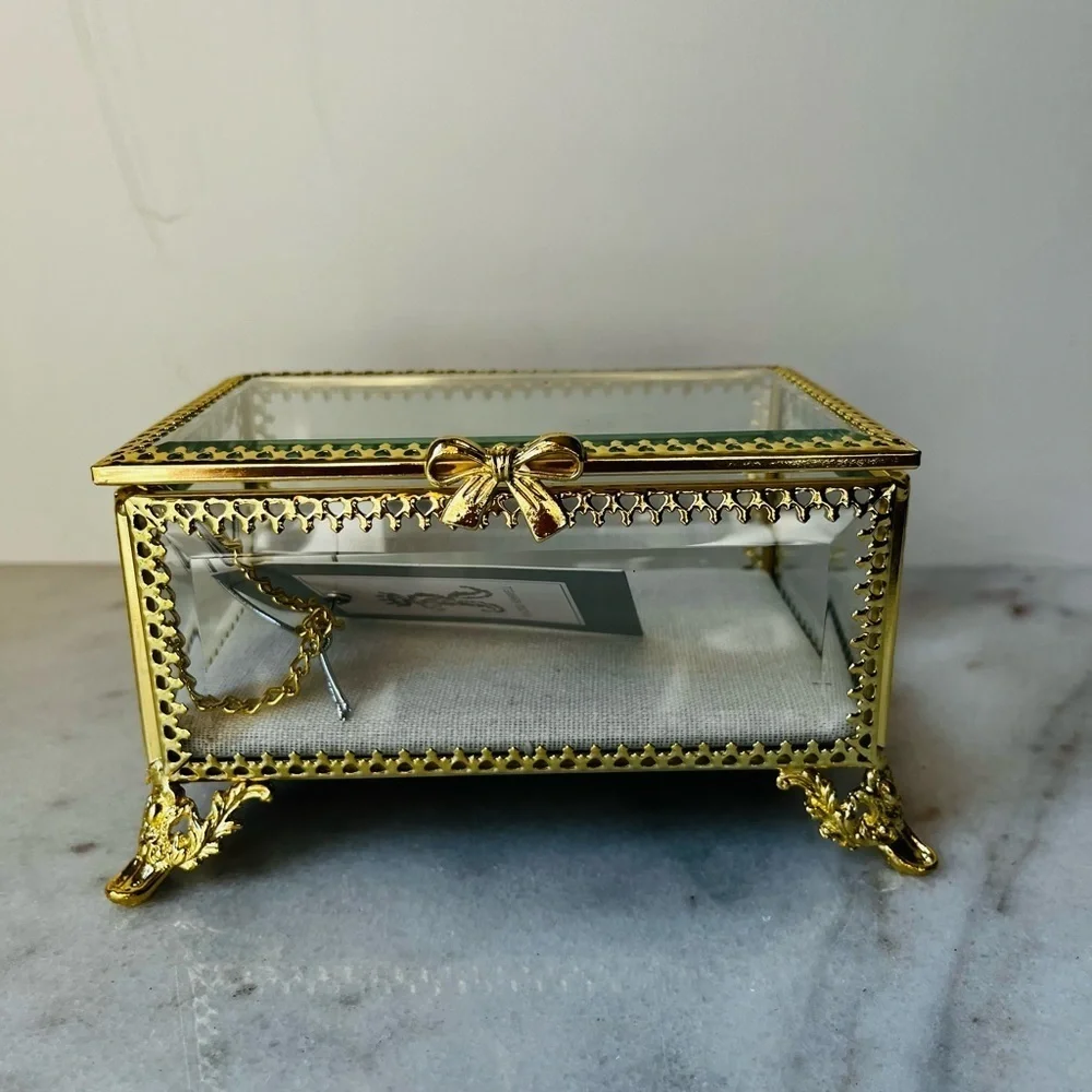 Elegant Gold Glass Jewelry Box